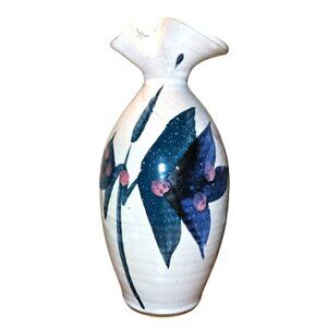 Vase‎ Ceramic Handcrafted Signed RTMD Abstract Floral 8" Tall  Artist Piece